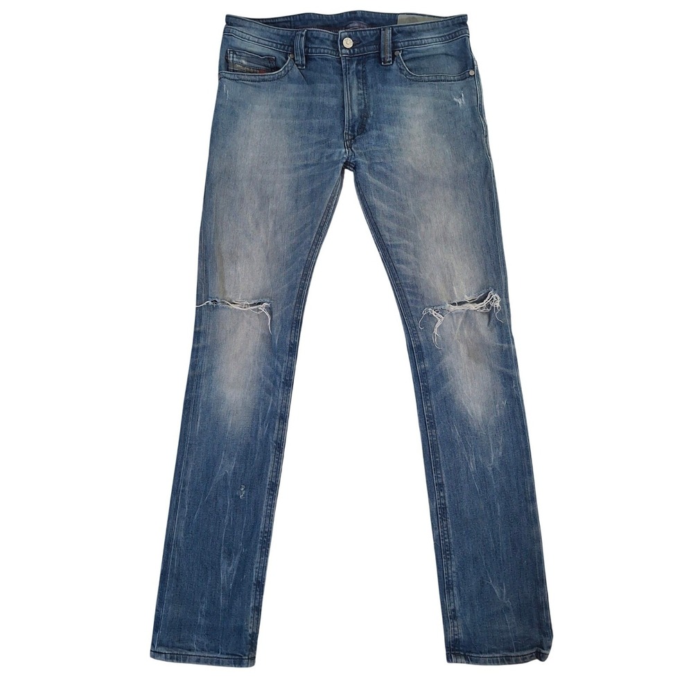 Diesel Thavar Slim‎ Skinny Jeans Mens 30x32 Blue Distressed Denim Wash 0841E